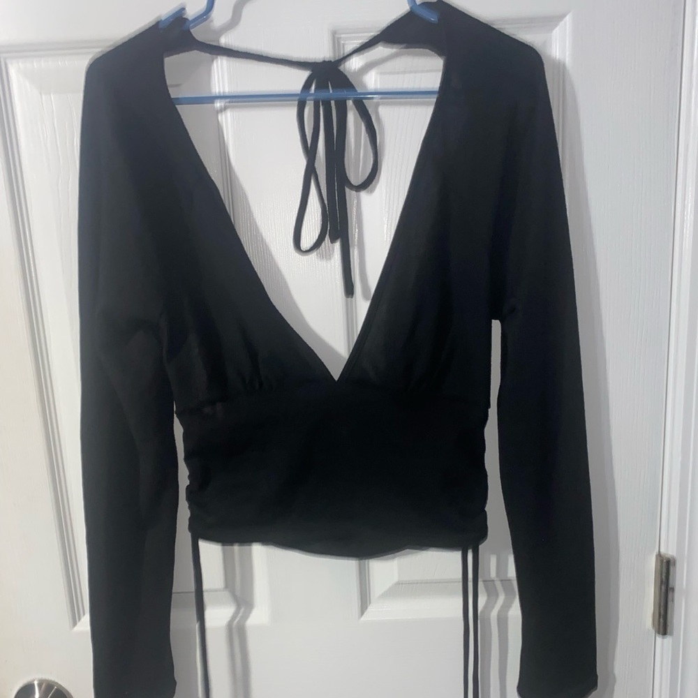 V Neck Backless Long Sleeve